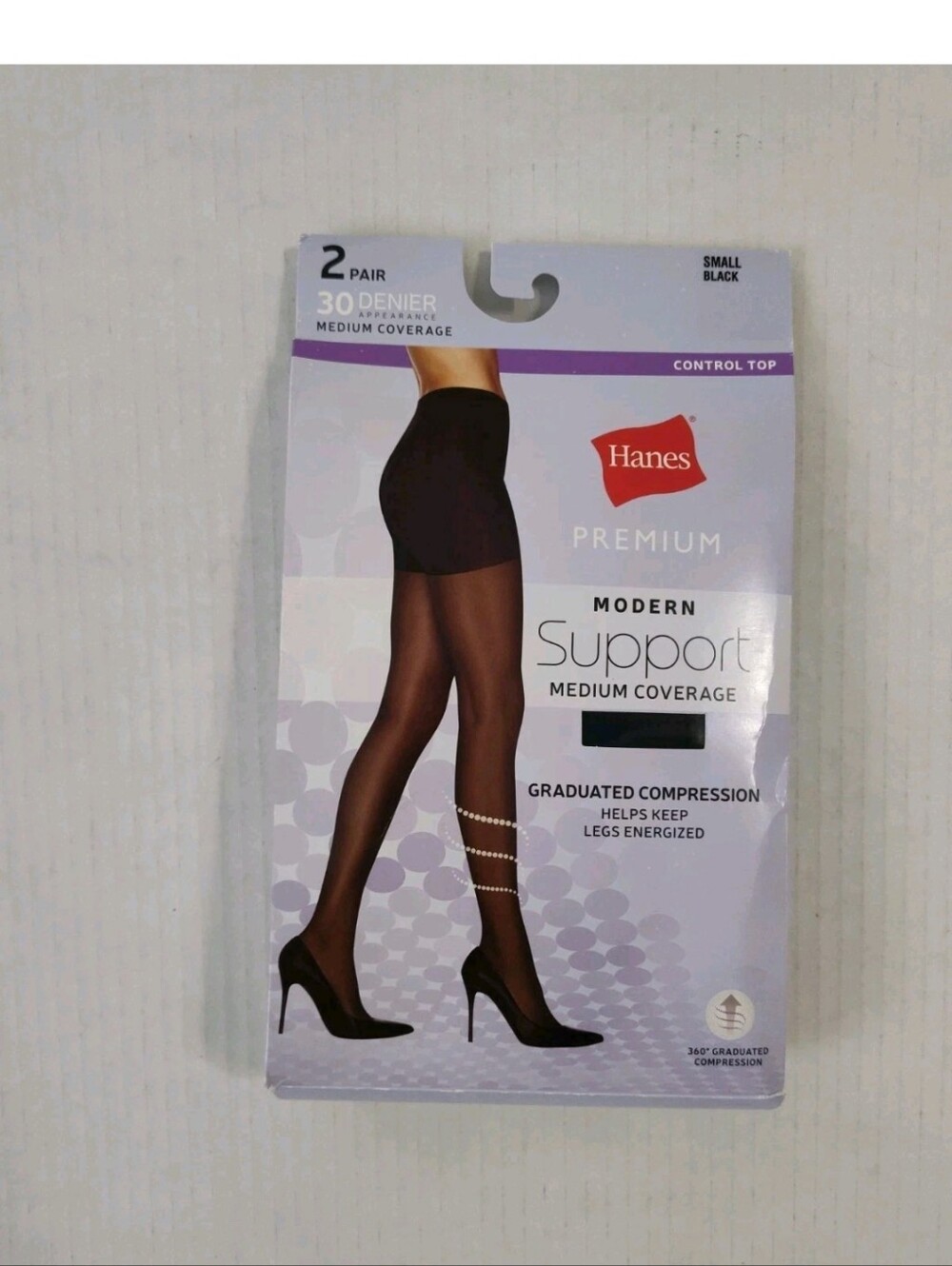 Hanes Premium Black Control Top Pantyhose Pack of 2 Gradual Compression size S